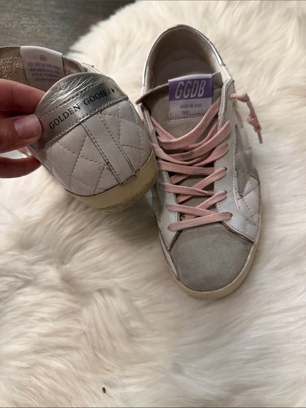 Golden Goose White Quilted Sneakers with Pink Laces - Picture 3 of 4